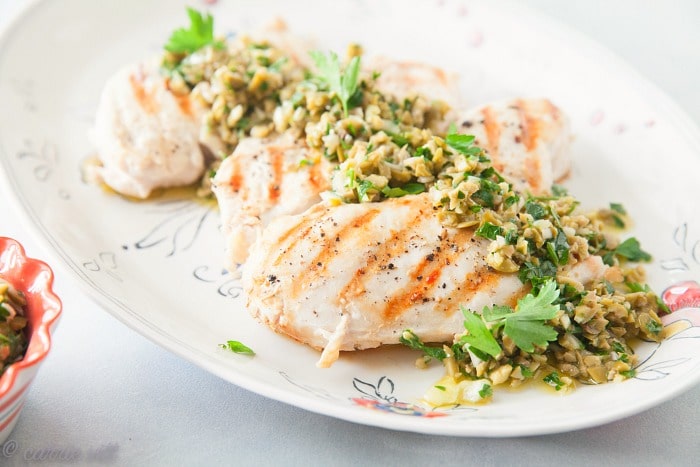 Grilled chicken with olive tapenade