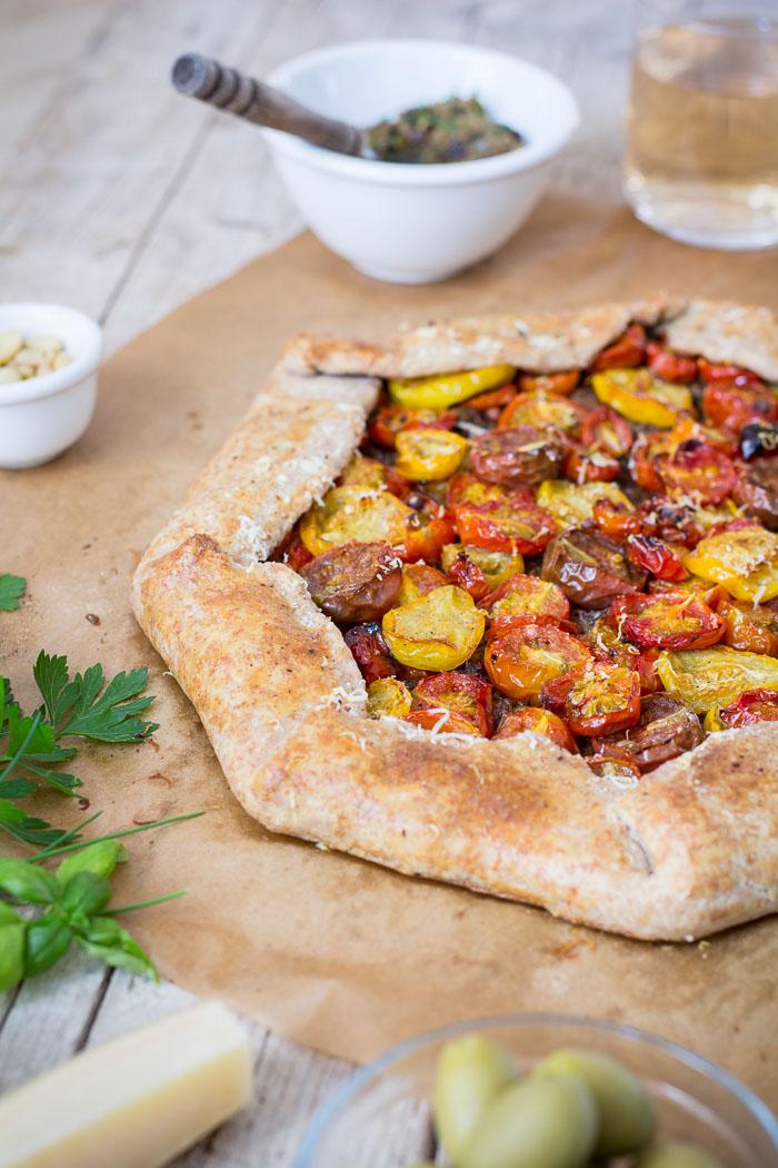 Roasted tomato galette with olive tapenade